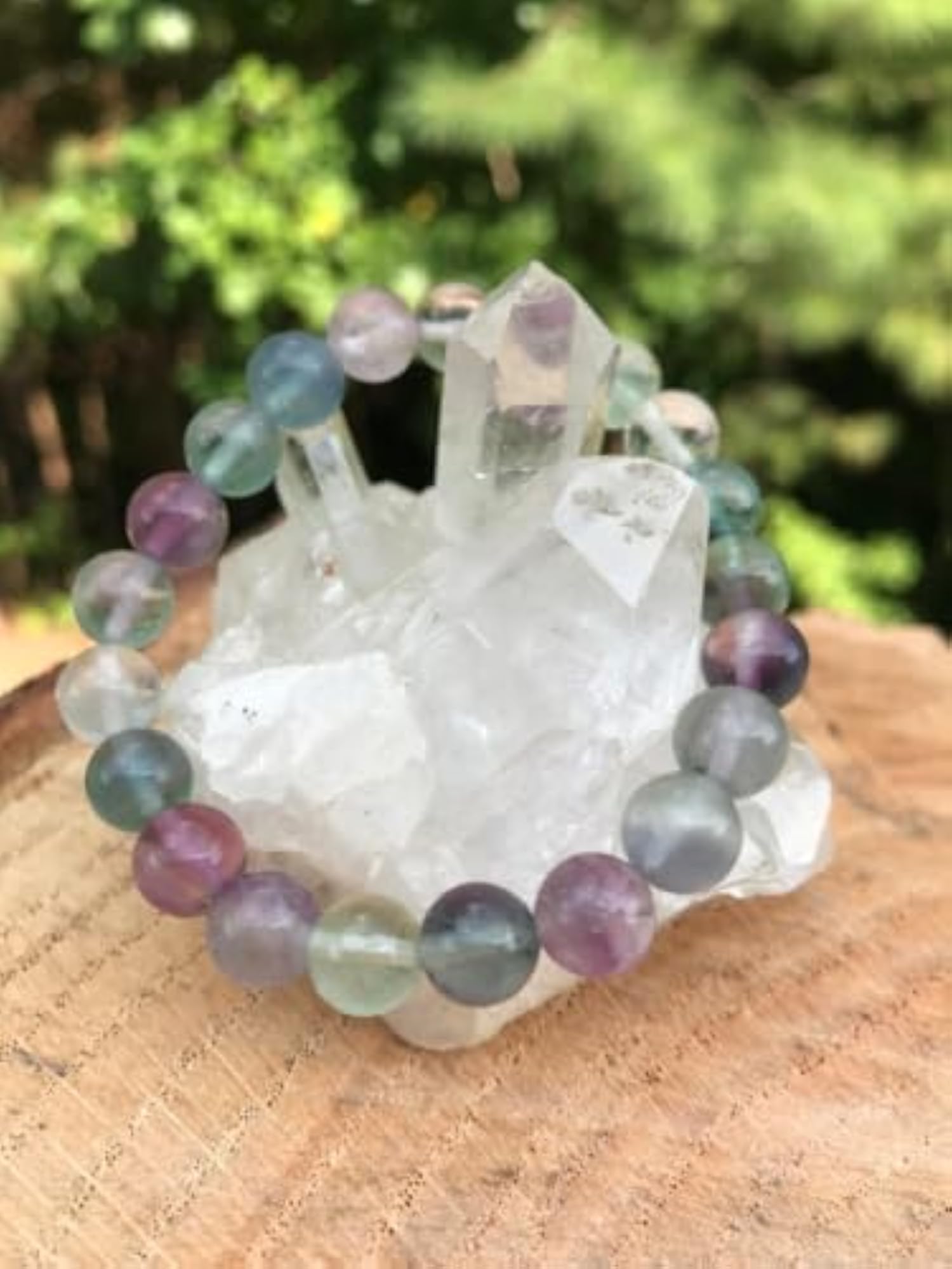Unisex Natural Rainbow Fluorite 8mm Bead Stretchable Bracelet